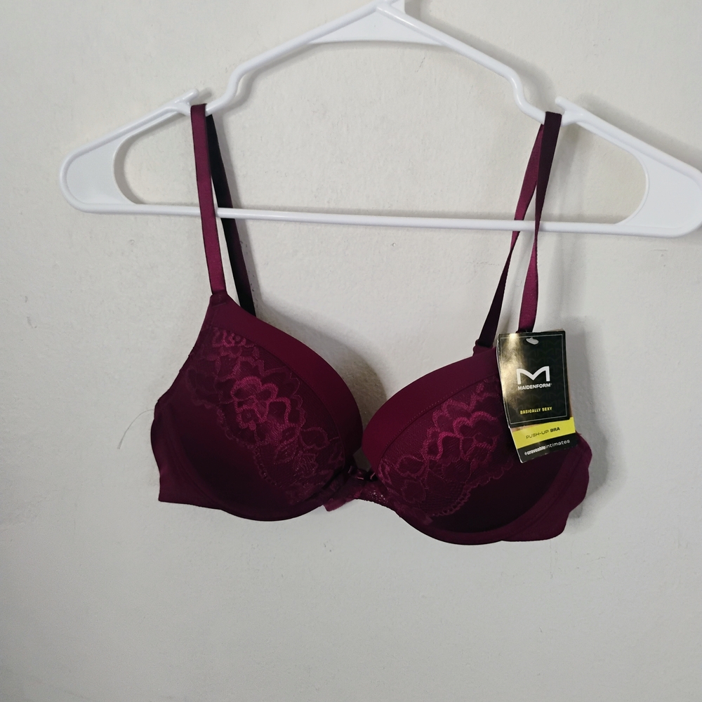 Maidenform Deep Burgundy Padded Lace Bra 34b